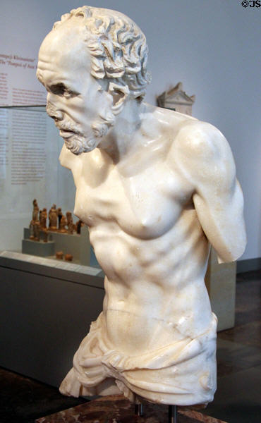 Torso of Old Fisherman marble sculpture (copy after 200 BCE Hellenistic original) from Turkeys at Altes Museum. Berlin, Germany.