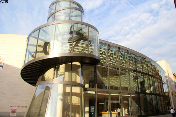 Glass spiral staircase of I.M. Pei's German Historical Museum addition (1999-2003). Berlin, Germany.
