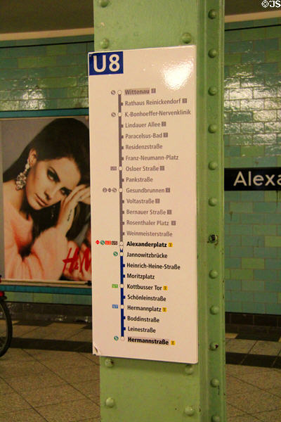 U-bahn U8 subway station map under Alexanderplatz. Berlin, Germany.