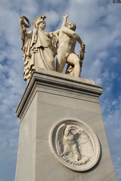 Athena Leads Young Warrior into Fight sculpture (1853) by Albert Wolff atop Schloss bridge. Berlin, Germany.