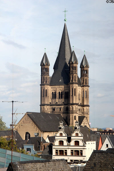 Towers of Great St Martin Romanesque church (1150-1250, restored 1985). Köln, Germany.