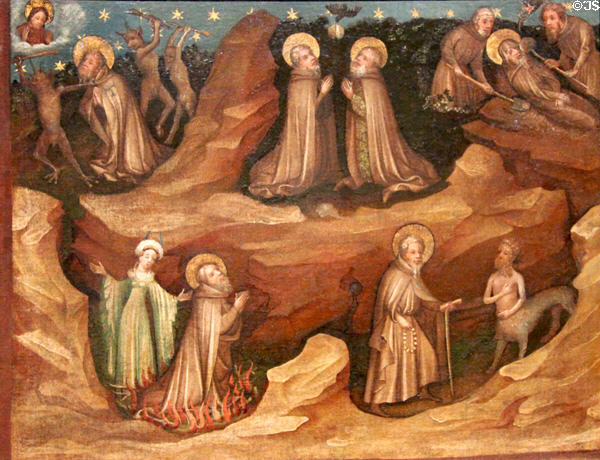 Legend of St Anthony Abbas painting (c1410-15) by Master of the Small Passion in Köln at Wallraf-Richartz Museum. Köln, Germany.