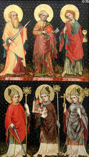 Six Saints from wing of an altar by Master of Göttinger Barfüsseraltars at Hamburg Fine Arts Museum. Hamburg, Germany.