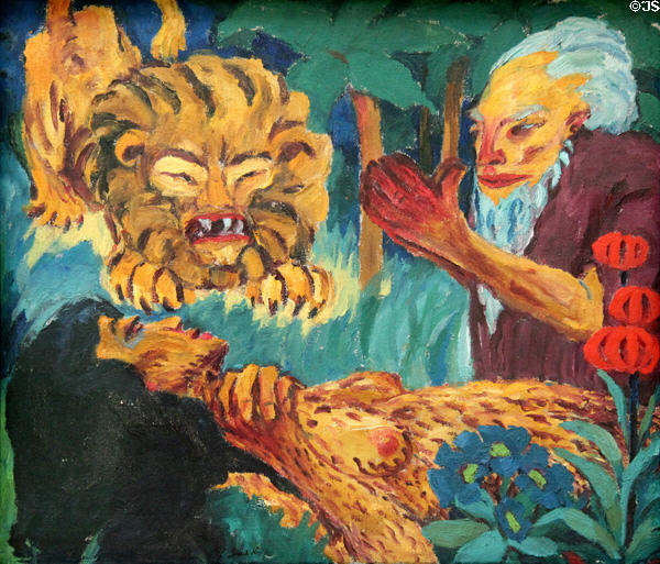 Death in the Desert painting from Saint Mary of Egypt Triptych (1912) by Emil Nolde at Hamburg Fine Arts Museum. Hamburg, Germany.