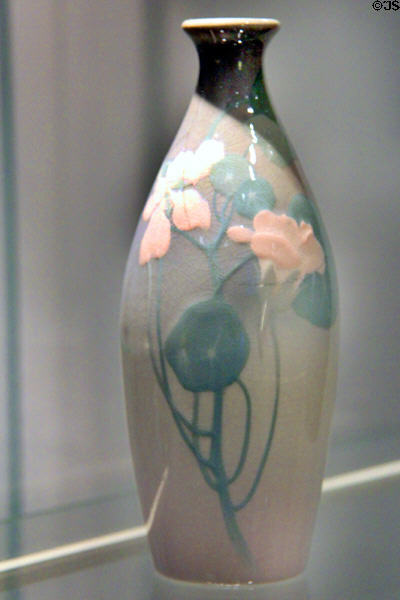 Rookwood earthenware vase (1897) with flowers painted by Albert R. Valentien (Cincinnati USA) at Hamburg Decorative Arts Museum. Hamburg, Germany.