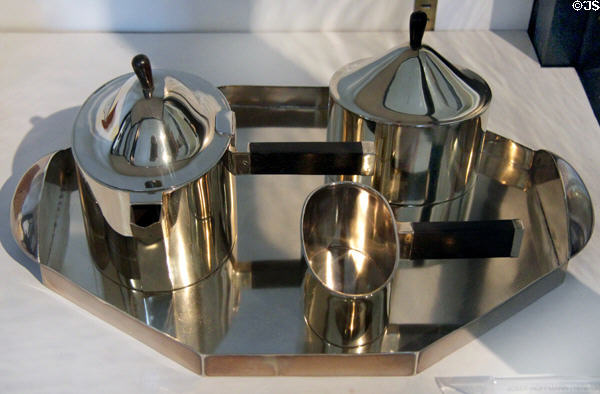 Tea service (1904) by Josef Hoffmann & made by Konrad Schindel for Wiener Werkstätte at Hamburg Decorative Arts Museum. Hamburg, Germany.