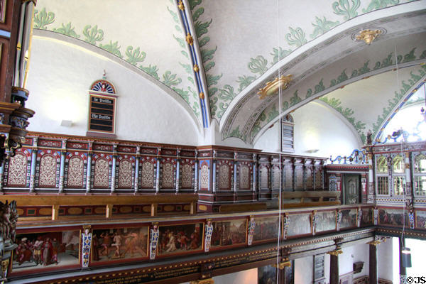 Decorated balcony & ceiling at Gottorf Palace Chapel. Schleswig, Germany.