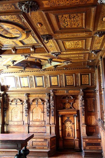 Wood paneled room beside Gottorf Palace Chapel. Schleswig, Germany.