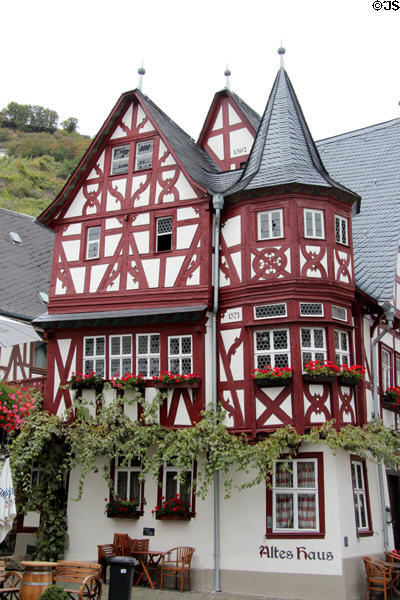 Altes haus (Old House) (1368) with half-timbered structure, turrets & gables. Bacharach, Germany.