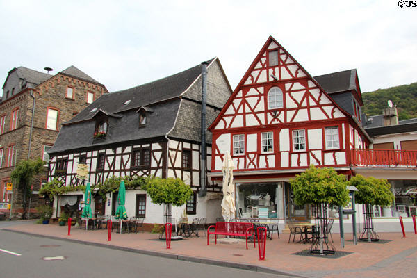Half-timbered buildings on Rhine River. Kamp-Bornhofen, Germany.