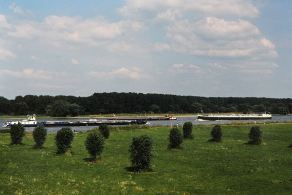 Barges on the Rhine River. Zons, Germany.