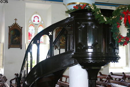 New Haven Cathedral pulpit, a gift from Napoleon. Roseau, Dominica.
