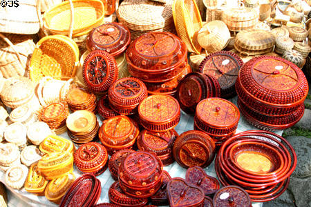 Baskets in crafts market. Roseau, Dominica.