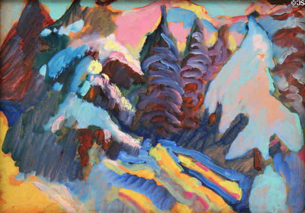 Kochel - Snow-Laden Trees painting (1909) by Wassily Kandinsky at Lenbachhaus. Munich, Germany.