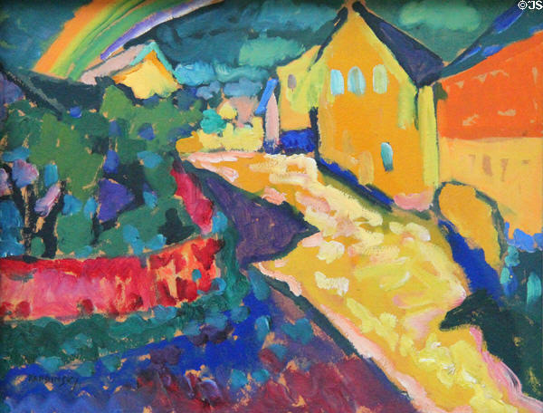 Murnau - Landscape with Rainbow painting (1909) by Wassily Kandinsky at Lenbachhaus. Munich, Germany.