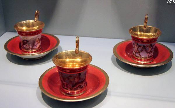 Sèvres & Nymphenburg porcelain teacups painted with playing children (c1809) at Bavarian National Museum. Munich, Germany.