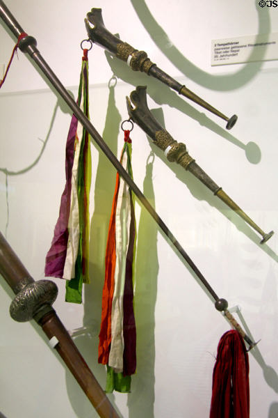 Temple horns from Tibet or Nepal (20thC) at Deutsches Museum. Munich, Germany.