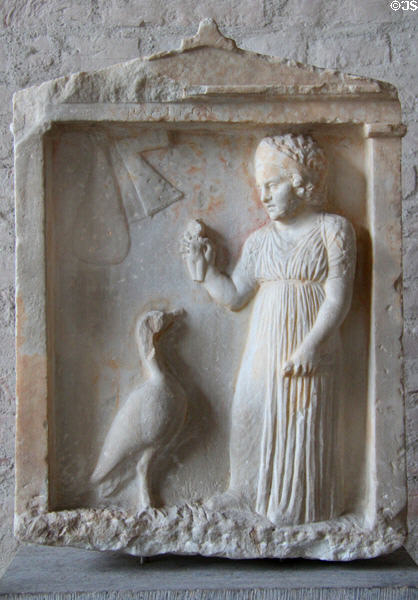Gravestone of girl called Planon (doll) (c310 BCE) from Athens at Glyptothek. Munich, Germany.