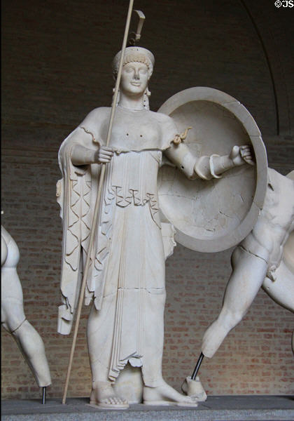 Central figure from Temple of Aphaia on Aegina pediment sculptures (c510 BCE - discovered 1811) at Glyptothek. Munich, Germany.