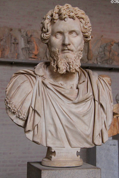 Roman Emperor Septimius Severus (ruled 193-212 CE) portrait bust at Glyptothek. Munich, Germany.