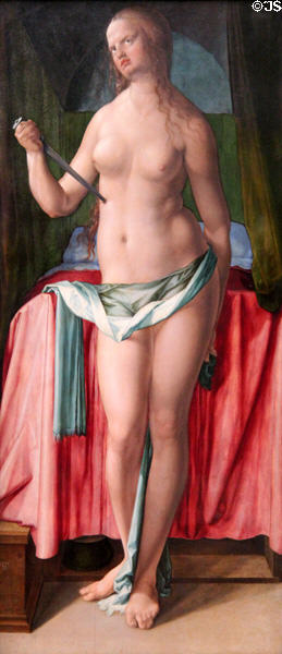 Suicide of Lucretia painting (1518) by Albrecht Dürer at Alte Pinakothek. Munich, Germany.