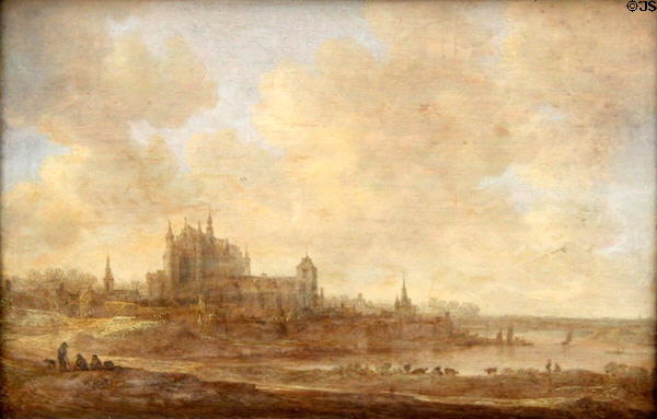 Landscape with Church of St Pancras in Leiden painting (1643) by Jan van Goyen at Neue Pinakothek. Munich, Germany.