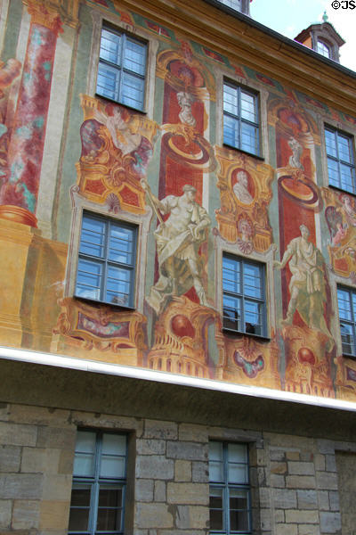 Rococo mural (1755) by Johann Anwander on eastern facade of Bamberg Old Town Hall. Bamberg, Germany.