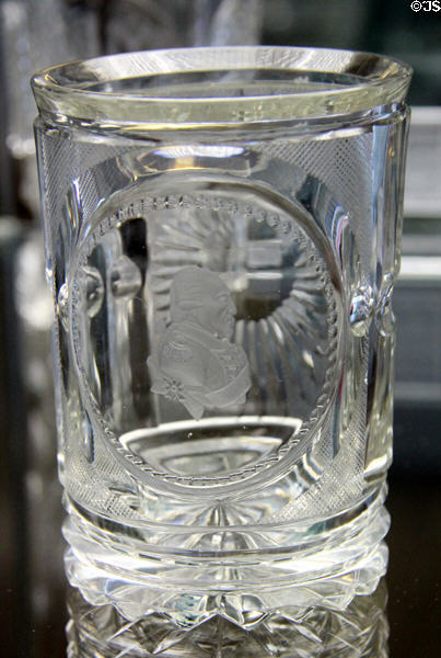 Glass beaker engraved with portrait of King Friedrich August I of Saxony (c1818) from Bohemia at Coburg Castle. Coburg, Germany.