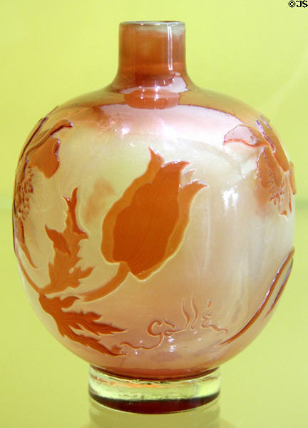 Glass vase with anemone flower overlay (c1900) by Emile Gallé of France at Coburg Castle. Coburg, Germany.