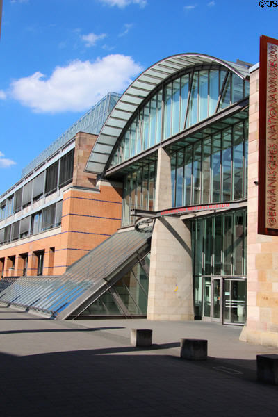 Postwar facade (1960s) & newer arched entrance hall at Germanisches Nationalmuseum. Nuremberg, Germany. Architect: Sep Ruf then ME DI UM.