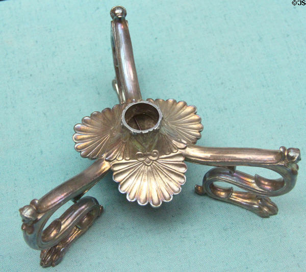 Silver-plated copper candelabrum foot (1873) by Christofle & Cie. of Paris, copy of Roman original 1stC at Germanisches Nationalmuseum. Nuremberg, Germany.