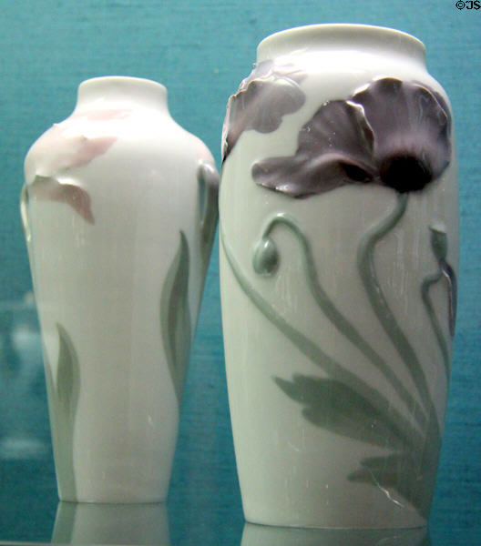Two ceramic vases (c1899) by Nils Emil Lundström for Porzellanfabrik Rorstrand of Stockholm at Germanisches Nationalmuseum. Nuremberg, Germany.