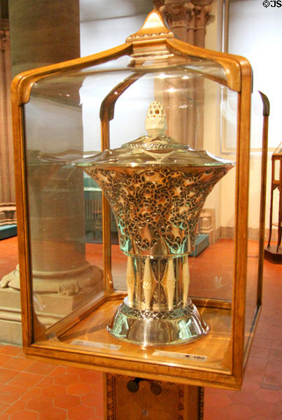 Art Nouveau silver & ivory bowl (1910) by Friedrich Adler for J.C. Wich of Nuremberg in vitrine by Valentin Öckler of Nuremberg at Germanisches Nationalmuseum. Nuremberg, Germany.