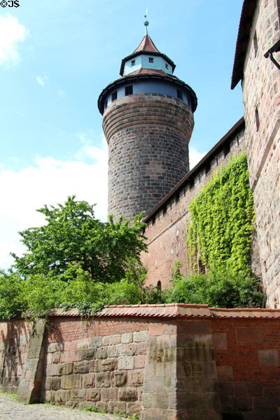 Sinwell Tower (2nd half 13thC) above walls of Imperial Castle. Nuremberg, Germany.