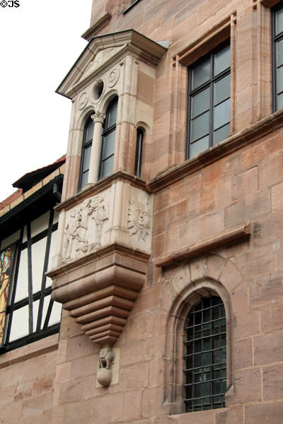 Oriel window at Tucher Mansion Museum. Nuremberg, Germany.