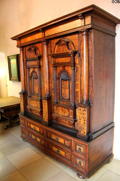 Inlaid cabinet at Tucher Mansion Museum. Nuremberg, Germany.
