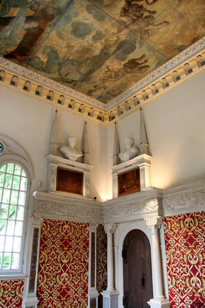 Wall paneling carved with antique themes by Nuremberg sculptor Peter Flötner in Hirsvogel Hall (1534) at Tucher Mansion Museum. Nuremberg, Germany.