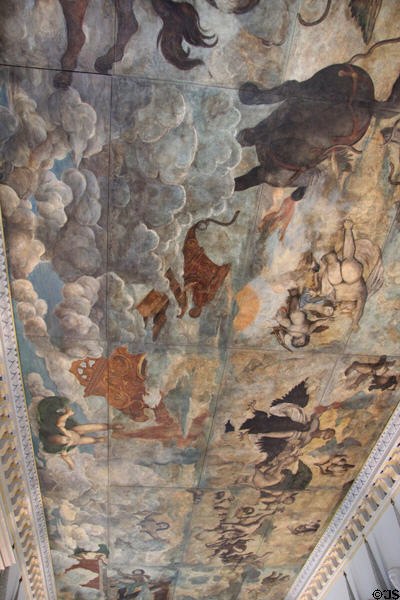 Fall of Phaeton ceiling painting by Georg Pencz (Dürer's student) in Hirsvogel Hall (1534) at Tucher Mansion Museum. Nuremberg, Germany.