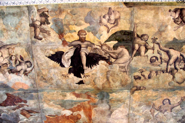 Fall of Phaeton ceiling painting by Georg Pencz (Dürer's student) in Hirsvogel Hall (1534) at Tucher Mansion Museum. Nuremberg, Germany.