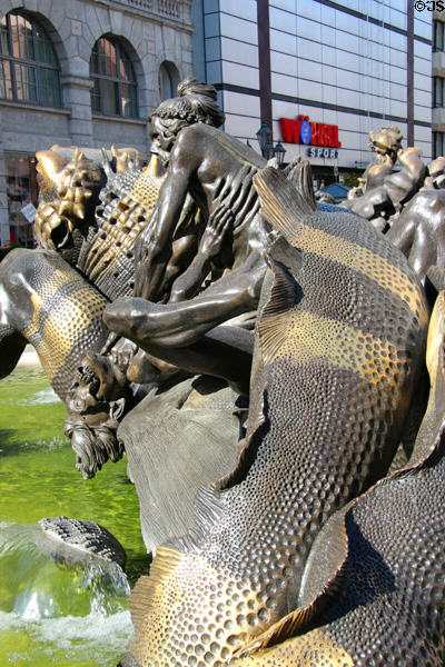 Couple strangling each other detail on Marriage Carousel sculpture. Nuremberg, Germany.