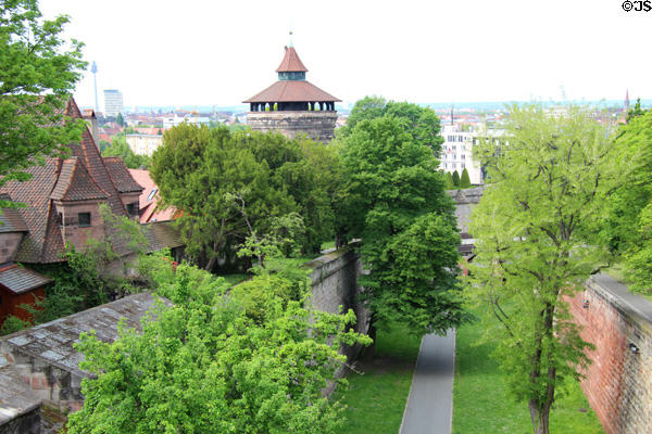 Moat along western city wall. Nuremberg, Germany.