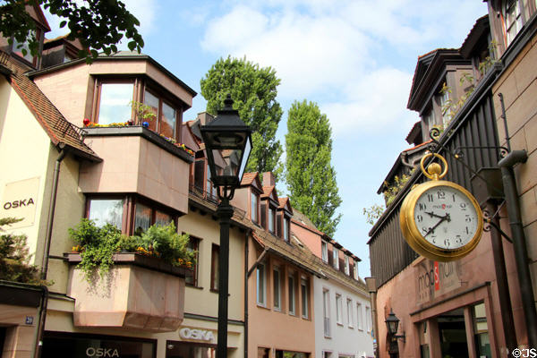 Trödelmarkt shopping area on island in Pegnitz River. Nuremberg, Germany.