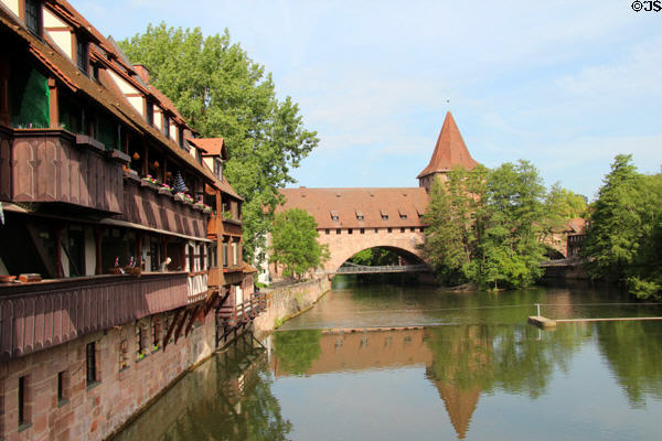 Heritage structure over Pegnitz River. Nuremberg, Germany.