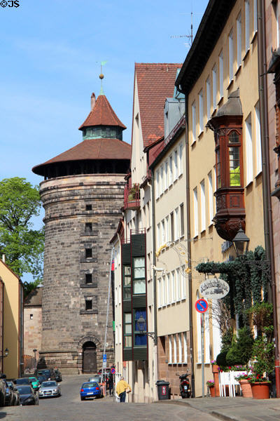 Neutorturm seen from Lammsgasse. Nuremberg, Germany.
