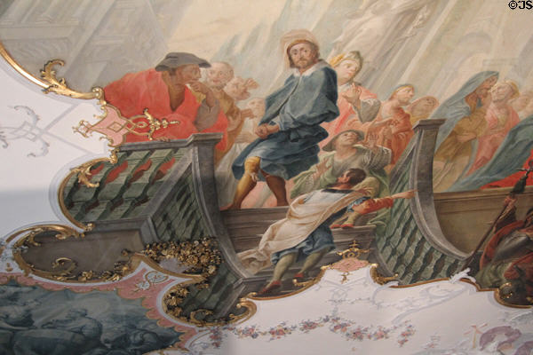 Jesus with followers ceiling painting by Franz Georg Hermann at Kempten Residenz. Kempten, Germany.
