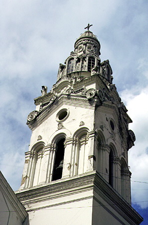 Spire of Cathedral in Quito. Ecuador.