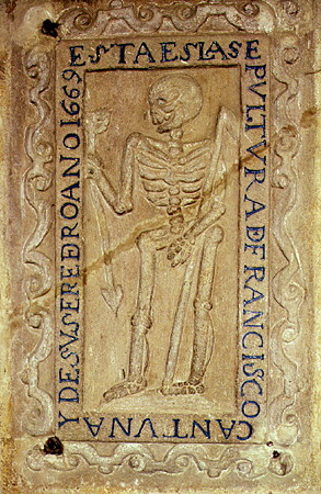 Tombstone in San Francisco Monastery in Quito. Ecuador.