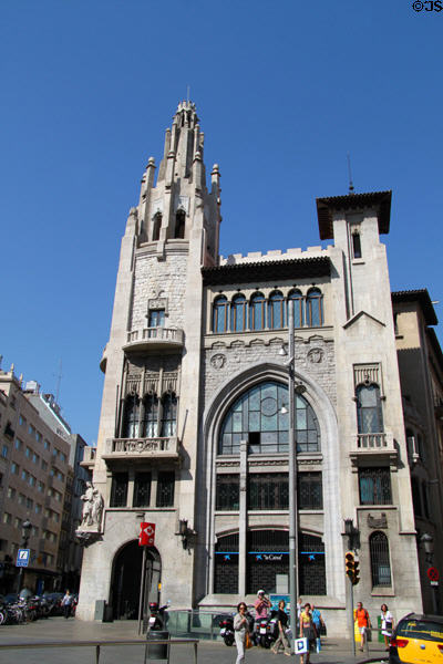 Caixa de Pensions (Pension Fund) building (1917) (Via Laietana 56-58). Barcelona, Spain. Style: Neo-Gothic. Architect: Manuel Fuxà.