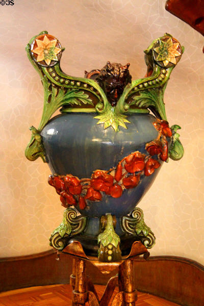 Modernista ceramic urn at Casa Batlló. Barcelona, Spain.
