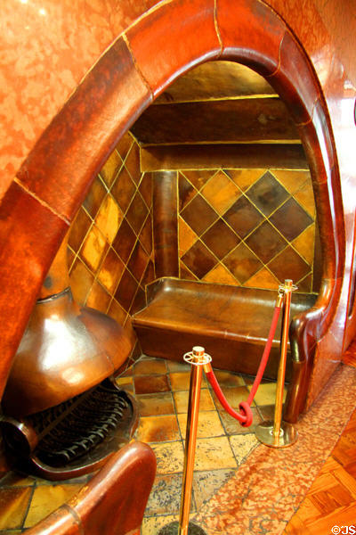 Seats in tiled niche for fireplace sitting at Casa Batlló. Barcelona, Spain.